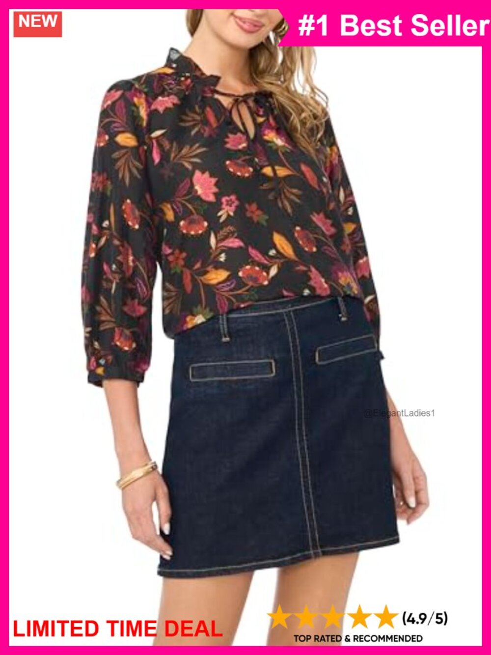 Tie Neck 3/4 Peasant Sleeve Blouse Romantic Boho Top